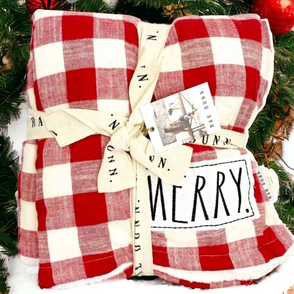 🛍️ Rae Dunn Merry blanket Buffalo Red and Cream Plaid Sherpa Throw blanket - Picture 2 of 6